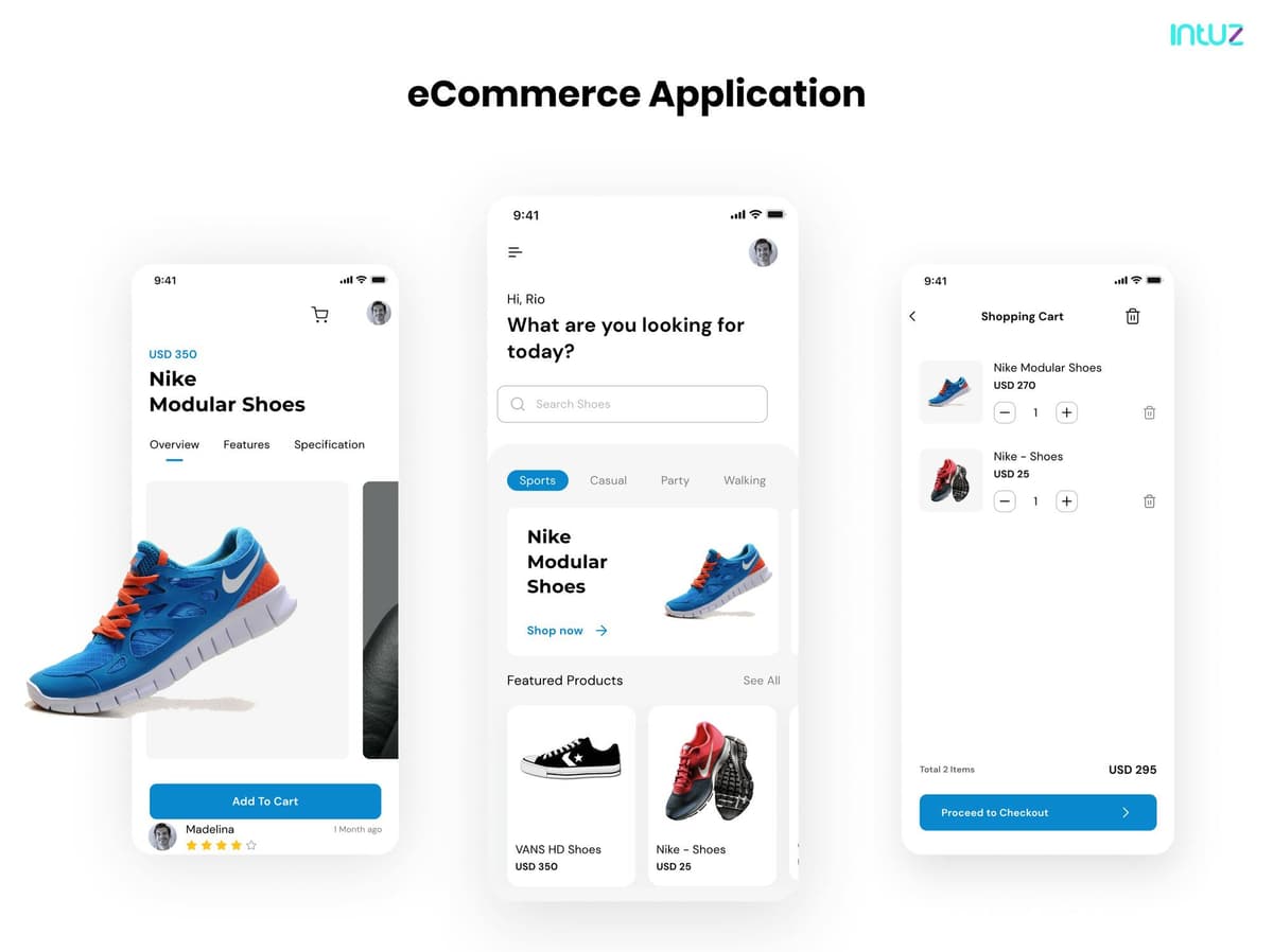 eCommerce app screen with different features