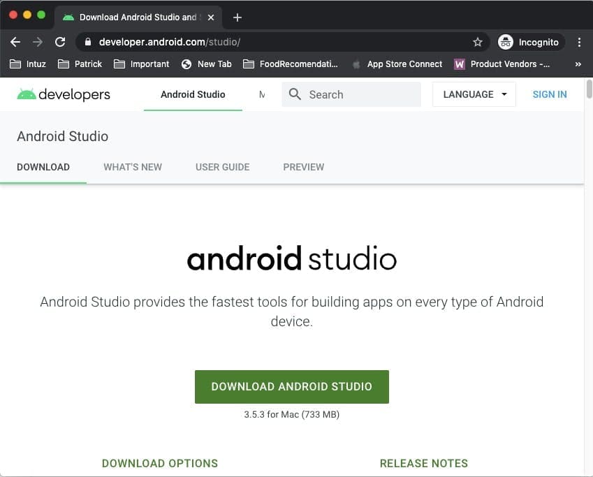 Android Studio Webpage